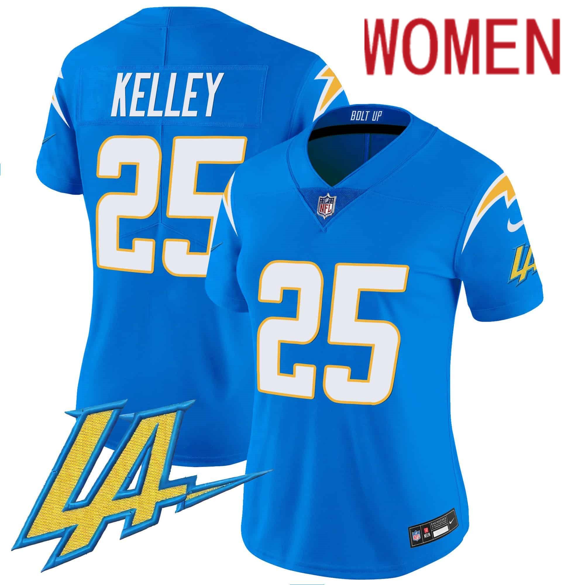 Women Los Angeles Chargers #25 Kelley Light Blue 2024 Nike Vapor Limited NFL Jersey style 1->women nfl jersey->Women Jersey